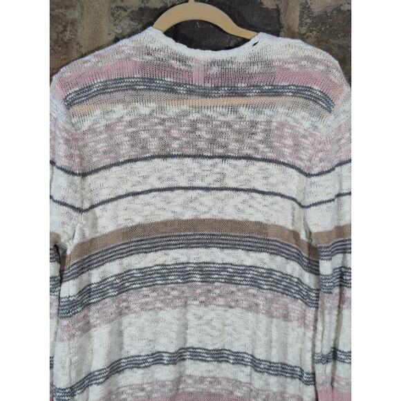 Aeropostale Duster Sweater Juniors XL Striped Lightweight Long Pink White‎ Gray - Picture 5 of 13